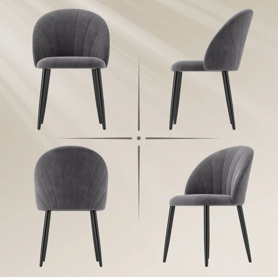2er Set Esszimmerstühle Grau Samtoptik – Akzentstühle im Muschel-Design Retro