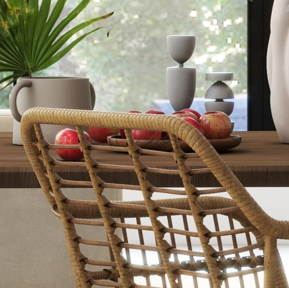 2er Set Esszimmerstühle Boho-Stil – Akzentstühle PE-Rattan Hellbraun mit Weißen Beinen