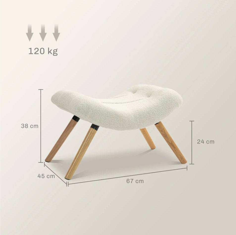 Moderner Fußhocker Cremeweiß – Gepolsterter Schemel mit Fleece-Bezug und Holzbeinen