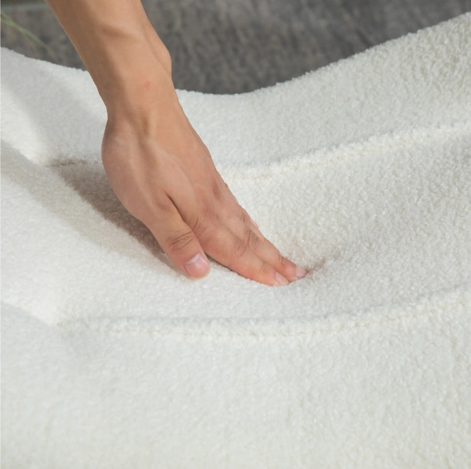 Moderner Fußhocker Cremeweiß – Gepolsterter Schemel mit Fleece-Bezug und Holzbeinen