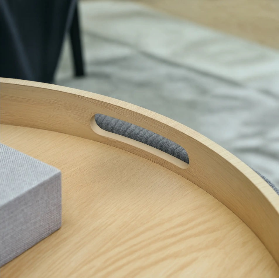 Aufbewahrungshocker Grau Cordstoff – Runde Ottomane mit Stauraum und Tablett-Deckel