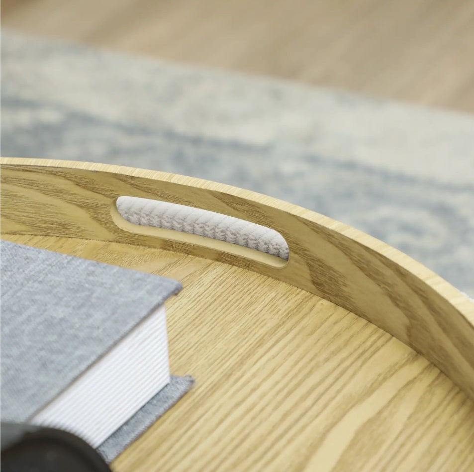 Aufbewahrungshocker Cremeweiß Cordstoff – Runde Ottomane mit Stauraum und Tablett-Deckel