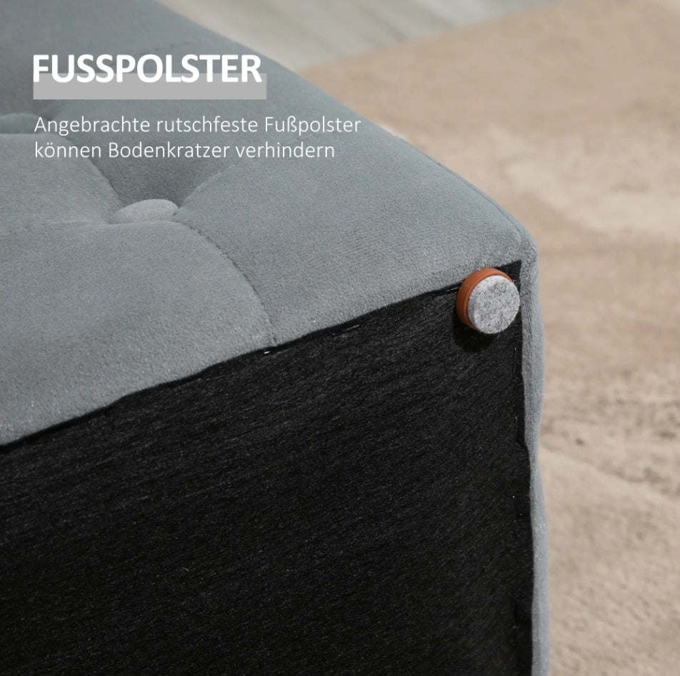 3-teiliges Hocker-Set Hellgrau – Sitztruhe (75 cm) mit Stauraum und 2 verstaubaren Sitzwürfeln