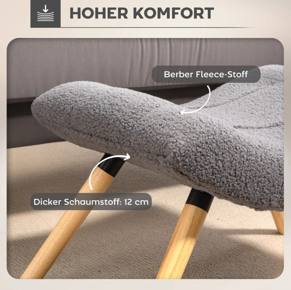 Moderner Fußhocker Dunkelgrau (67 cm) – Geschwungener Sitzhocker mit Fleece-Bezug und Buchenholzbeinen