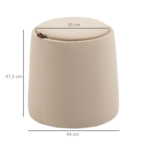 2-in-1 Hocker Beige Samtoptik – Runder Sitzhocker mit Stauraum und Tablett-Deckel