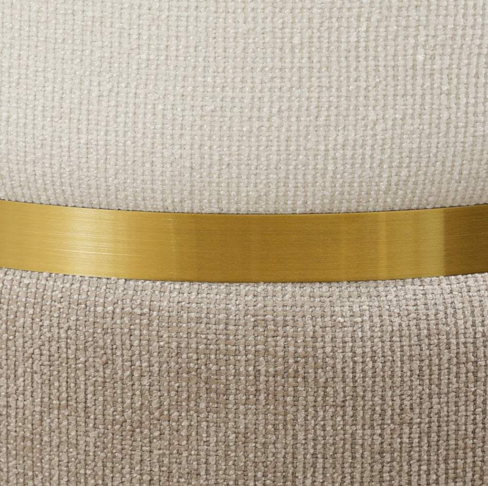 Sitzhocker Cremeweiß mit Stauraum (30,6 L) – Zweifarbige Chenille-Ottomane mit Metallring