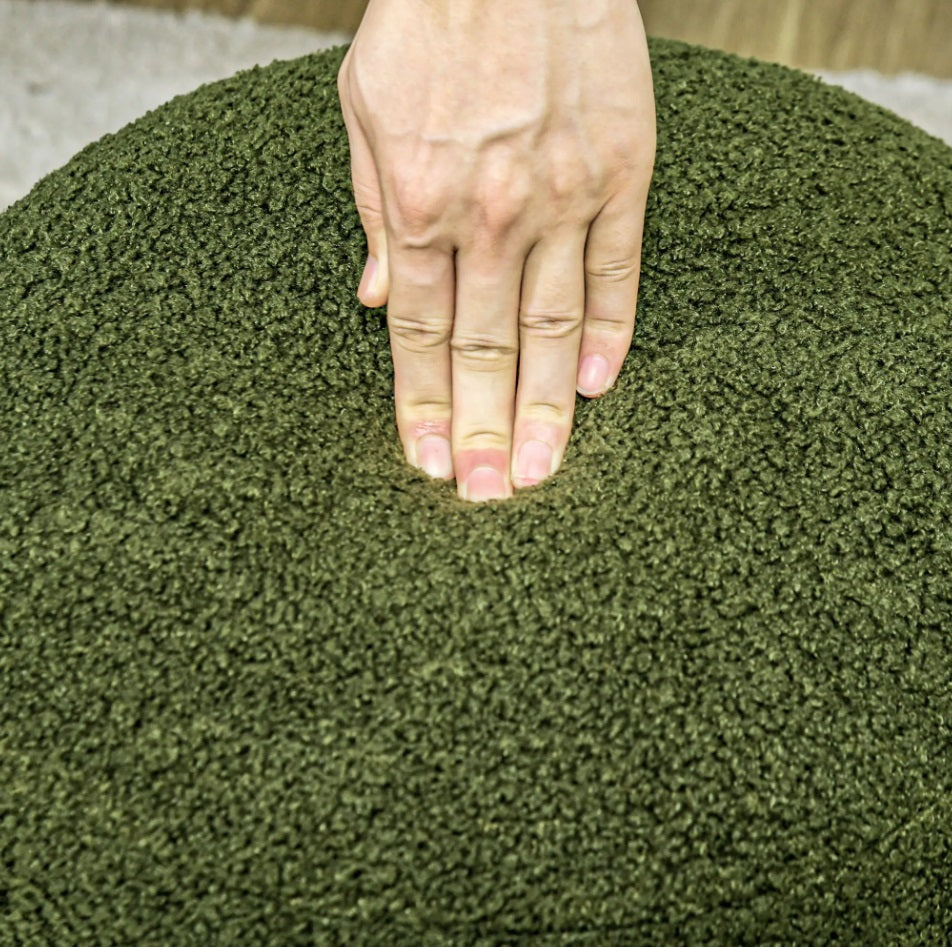 Runder Hocker Grün (Ø40 cm) – Teddyfleece Ottomane mit Holzbeinen und 120 kg Belastbarkeit