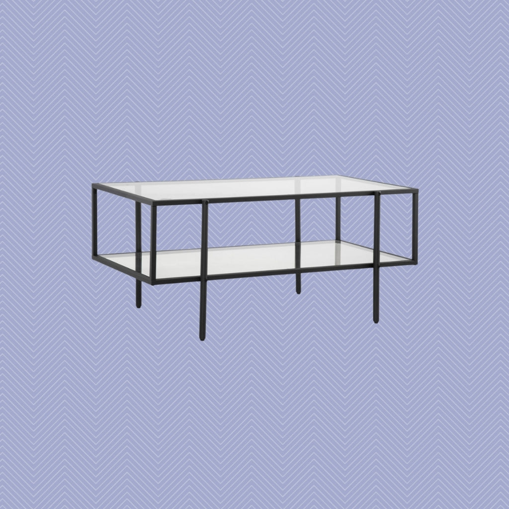 Couchtisch mit Ablage Weiß – Glastisch, 100x55 cm, Stahlrahmen, Modern