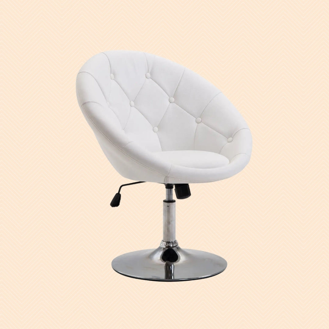 Loungesessel Drehhocker Weiß Kunstleder – Höhenverstellbarer Relaxsessel mit Wippmechanik