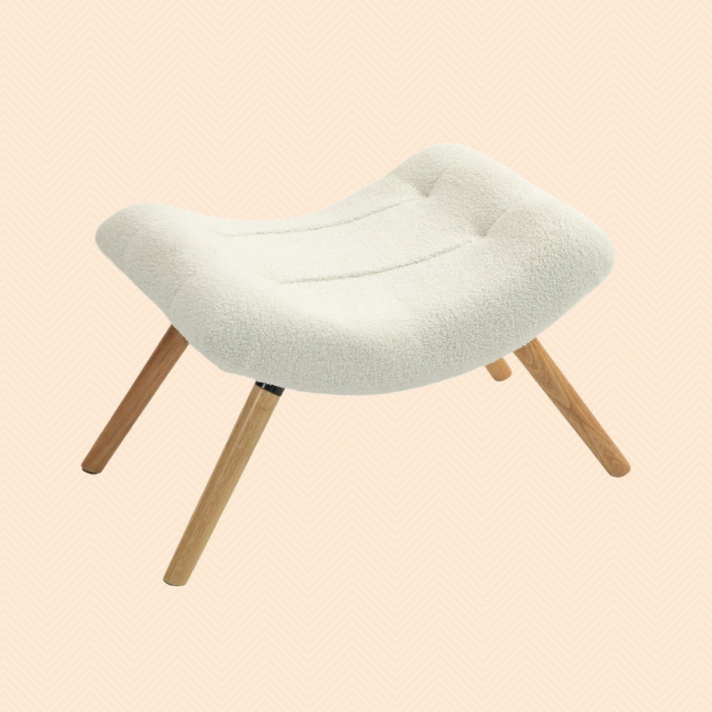 Moderner Fußhocker Cremeweiß – Gepolsterter Schemel mit Fleece-Bezug und Holzbeinen