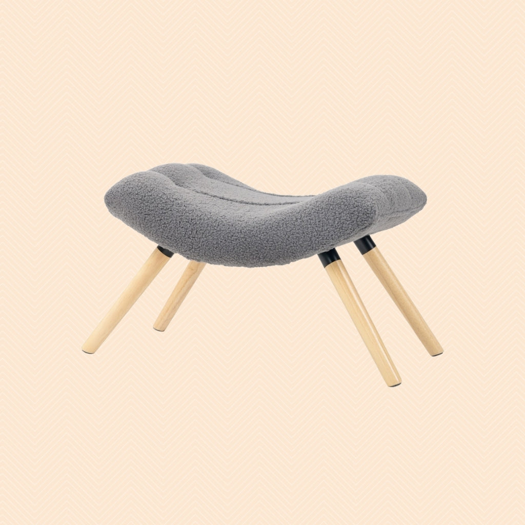 Moderner Fußhocker Dunkelgrau (67 cm) – Geschwungener Sitzhocker mit Fleece-Bezug und Buchenholzbeinen