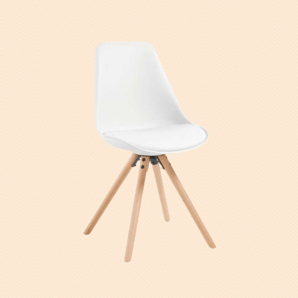 Esszimmerstuhl – Weiß Rundsitz, Kunstleder, Buche Holzbeine
